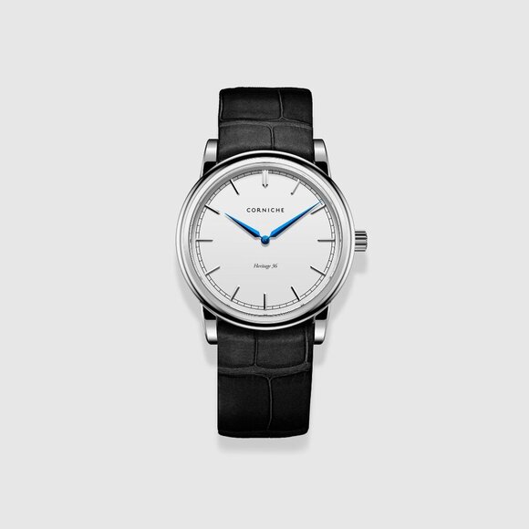 Corniche Heritage 36 White Ceramic Dial Black Leather Strap Watch – LIKE NEW - Picture 2 of 14